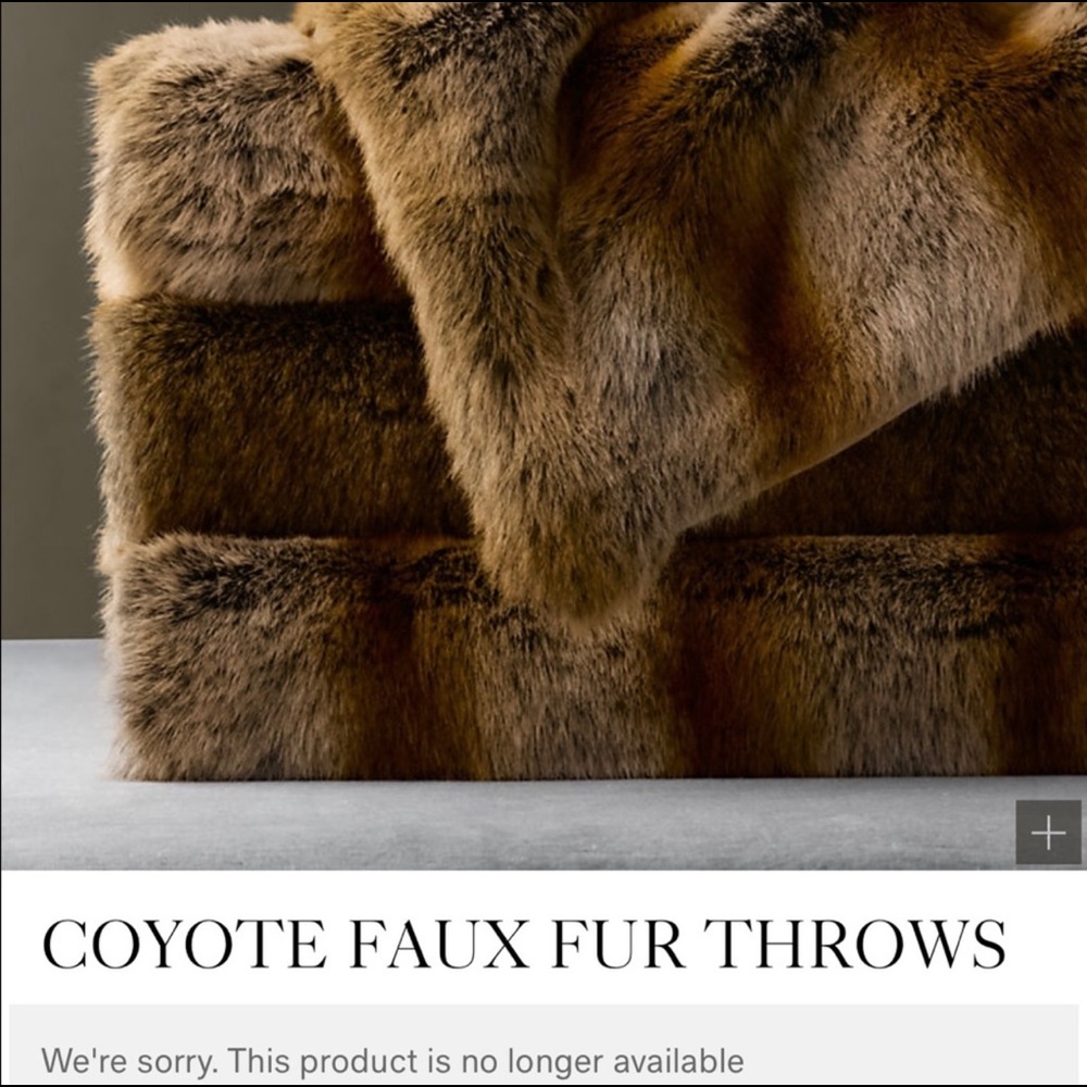 Restoration Hardware Coyote Luxe Faux Fur Throw